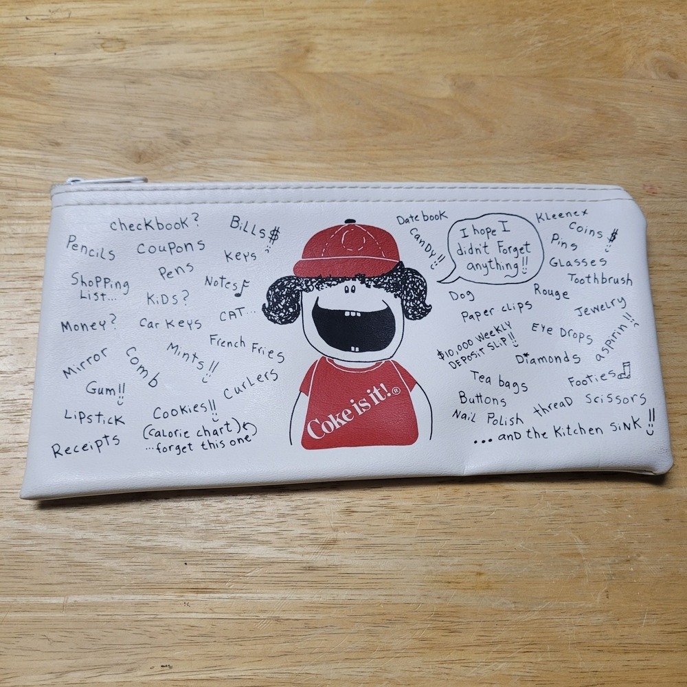 Vintage 80s Coke is it! White Cosmetic Bag Pouch Zipper Fabriko USA Made